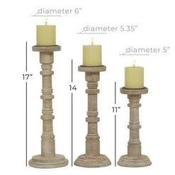 UMA Pillar Wooden Candleholders, Set Of 3