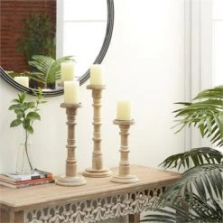 UMA Pillar Wooden Candleholders, Set Of 3