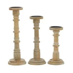 UMA Pillar Wooden Candleholders, Set Of 3