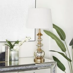 UMA Gold Linen Mercury Glass Table Lamp Lamps