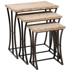UMA Brown Wood Industrial Accent Nesting Tables, Set Of 3 Accent Furniture