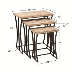 UMA Brown Wood Industrial Accent Nesting Tables, Set Of 3 Accent Furniture