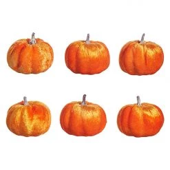 RAZ Imports Orange Velvet Pumpkins, Bag Of 6 Floral Fillers