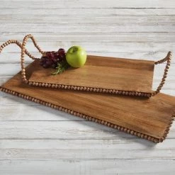 Mud Pie Home Accents Beaded Wood Tray, Rectangular (Various Sizes)