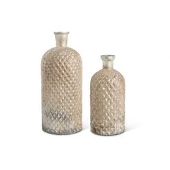 K&K Interiors Matte Finished Diamond Cut Mercury Glass Bottle Vase, Mocha Gold (Various Sizes)