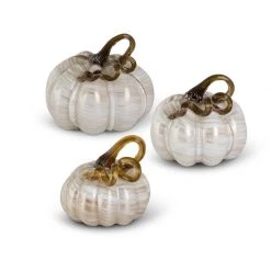K&K Interiors Cream And Gold Handblown Glass Pumpkin (Various Sizes) Porch View Home Candles