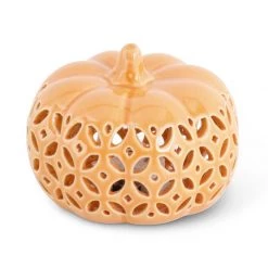 K&K Interiors Lamps Ceramic Cutout LED Pumpkin, Orange