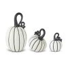 K&K Interiors Fall Home Decor White & Black Striped Resin Pumpkin With Curly Stems (Various Sizes)