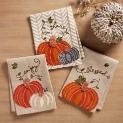 Mud Pie Kitchen Decor Embroidered Pumpkin Towel (Various Styles)