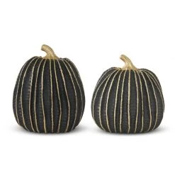 K&K Interiors Pumpkins Black With Gold Trim Pumpkin (Various Sizes)