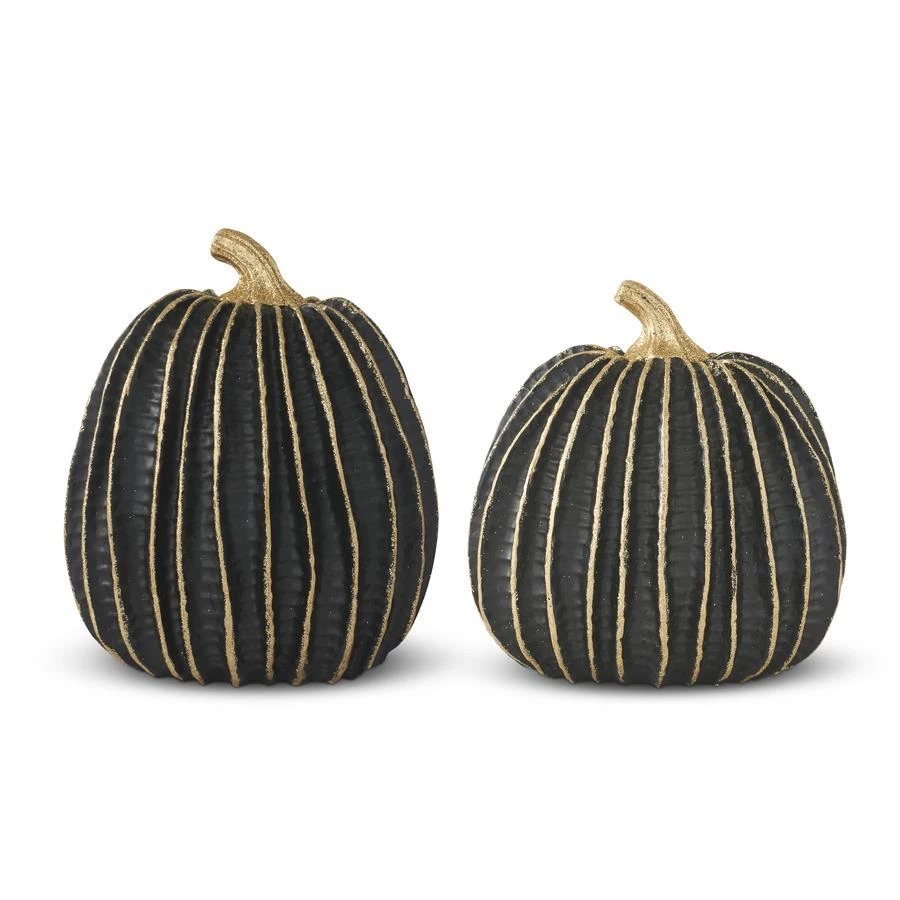 K&K Interiors Pumpkins Black With Gold Trim Pumpkin (Various Sizes) 1 K&K Interiors Pumpkins Black With Gold Trim Pumpkin (Various Sizes)