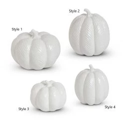 K&K Interiors Home Accents White Ceramic Chevron Embossed Pumpkin (Various Styles)