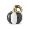K&K Interiors Porch View Home Candles White & Black Striped Ceramic Pumpkin With Gold Stem