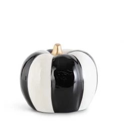 K&K Interiors Fall Home Decor Ceramic Black & White Striped Pumpkin With Gold Stem (Various Sizes)