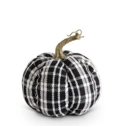 K&K Interiors Pumpkins Black & White Plaid Fabric Pumpkin (Various Sizes)
