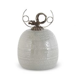 K&K Interiors Pumpkins Ceramic Dot Etched Pumpkin With Metal Stem, Gray