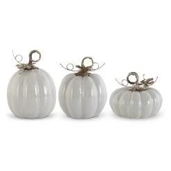 K&K Interiors Pumpkins Gray Ceramic Pumpkin With Metal Stem (Various Sizes)