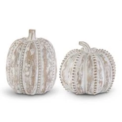 K&K Interiors Whitewashed Resin Beaded Pumpkin (Various Sizes) Fall Home Decor
