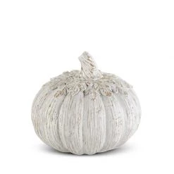 K&K Interiors Pumpkins Distressed White Carved Resin Pumpkin (Various Sizes)
