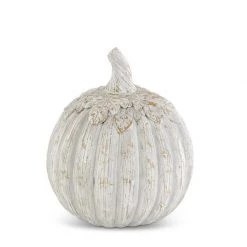 K&K Interiors Pumpkins Distressed White Carved Resin Pumpkin (Various Sizes)
