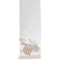 K&K Interiors White Pumpkin Embroidered Table Runner