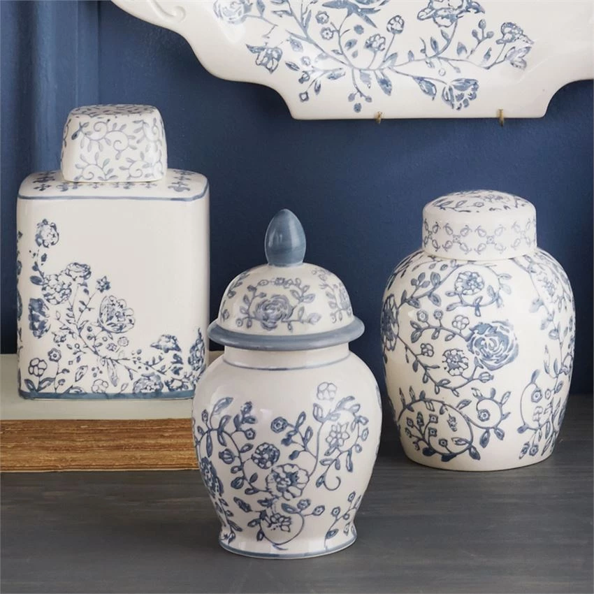 Mud Pie Floral Stamped Ginger Jars (Various Sizes) Home Accents 1 Mud Pie Floral Stamped Ginger Jars (Various Sizes) Home Accents