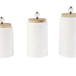 UMA Home Accents Metal Canisters With Wooden Lids, Set Of 3