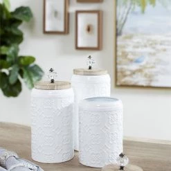 UMA Home Accents Metal Canisters With Wooden Lids, Set Of 3