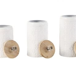 UMA Home Accents Metal Canisters With Wooden Lids, Set Of 3