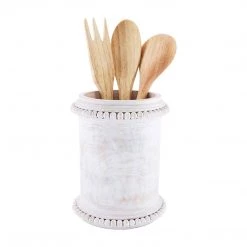 Mud Pie Home Accents Beaded Utensil Holder, White