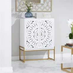 UMA Ornate Wooden Cabinet & Gold Base Nightstands & Chests