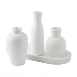 Mud Pie White Paulownia Vase Tray Set