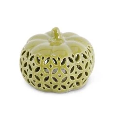 K&K Interiors Lamps Ceramic Cutout LED Pumpkin, Green