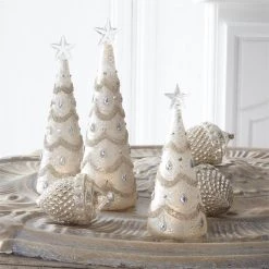 K&K Interiors Mercury Glass LED Trees With Silver Jewels (Various Sizes)