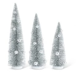 K&K Interiors Pewter Bottle Brush Trees With Silver Ball (Various Sizes)