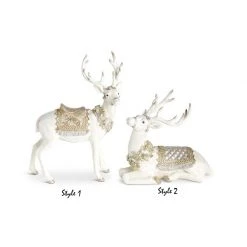 K&K Interiors Glittered Cream Gold & Silver Resin Reindeer (Various Styles)