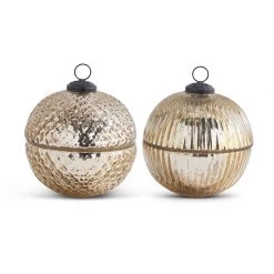 K&K Interiors Ornaments Large Mercury Glass Lidded Ornament Candle, Gold (Various Styles)
