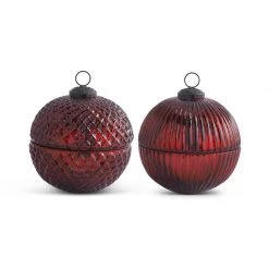 K&K Interiors Large Mercury Glass Lidded Ornament Candle, Red (Various Styles) Ornaments