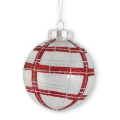 K&K Interiors Glittered Red And Silver Plaid Ornament Ornaments