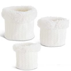 K&K Interiors White Cable Knit Nesting Basket With Faux Fur Rim (Various Sizes) Home Accents