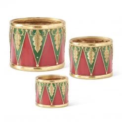 K&K Interiors Christmas Kitchen & Dining Red, Green & Gold Resin Nesting Drum Containers/Risers (Various Sizes)