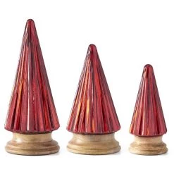 K&K Interiors Christmas Home Decor Ribbed Red Mercury Glass Trees On Wood Base (Various Sizes)