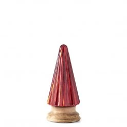 K&K Interiors Christmas Home Decor Ribbed Red Mercury Glass Trees On Wood Base (Various Sizes)