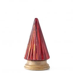 K&K Interiors Christmas Home Decor Ribbed Red Mercury Glass Trees On Wood Base (Various Sizes)