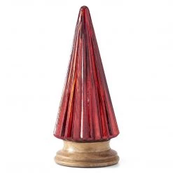 K&K Interiors Christmas Home Decor Ribbed Red Mercury Glass Trees On Wood Base (Various Sizes)
