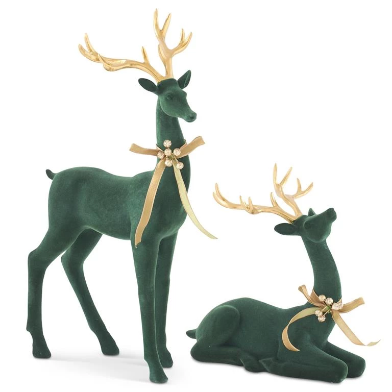 K&K Interiors Christmas Home Decor Dark Green Velvet Deer With Gold Antlers And Bow (Various Styles) 1 K&K Interiors Christmas Home Decor Dark Green Velvet Deer With Gold Antlers And Bow (Various Styles)