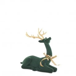 K&K Interiors Christmas Home Decor Dark Green Velvet Deer With Gold Antlers And Bow (Various Styles)