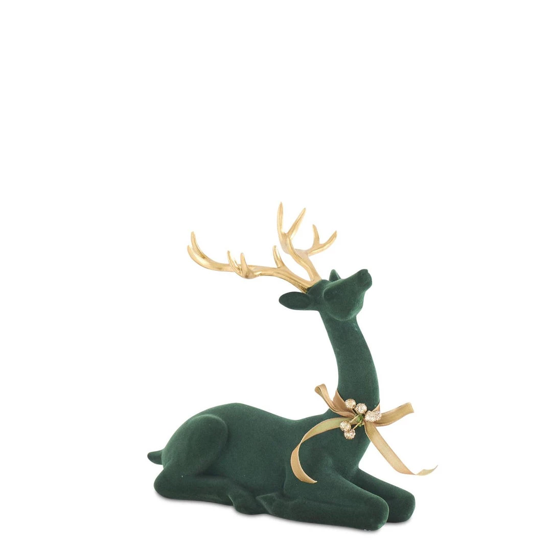 K&K Interiors Christmas Home Decor Dark Green Velvet Deer With Gold Antlers And Bow (Various Styles) 2 K&K Interiors Christmas Home Decor Dark Green Velvet Deer With Gold Antlers And Bow (Various Styles)