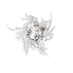 K&K Interiors Floral Arrangements 17" Glittered Flocked Pine Candle Ring With White Berries