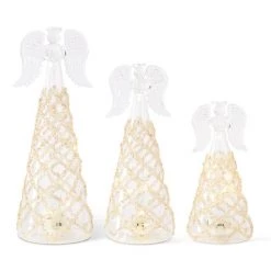K&K Interiors Christmas Home Decor Clear Glass LED Lattice Angel, Gold (Various Sizes)